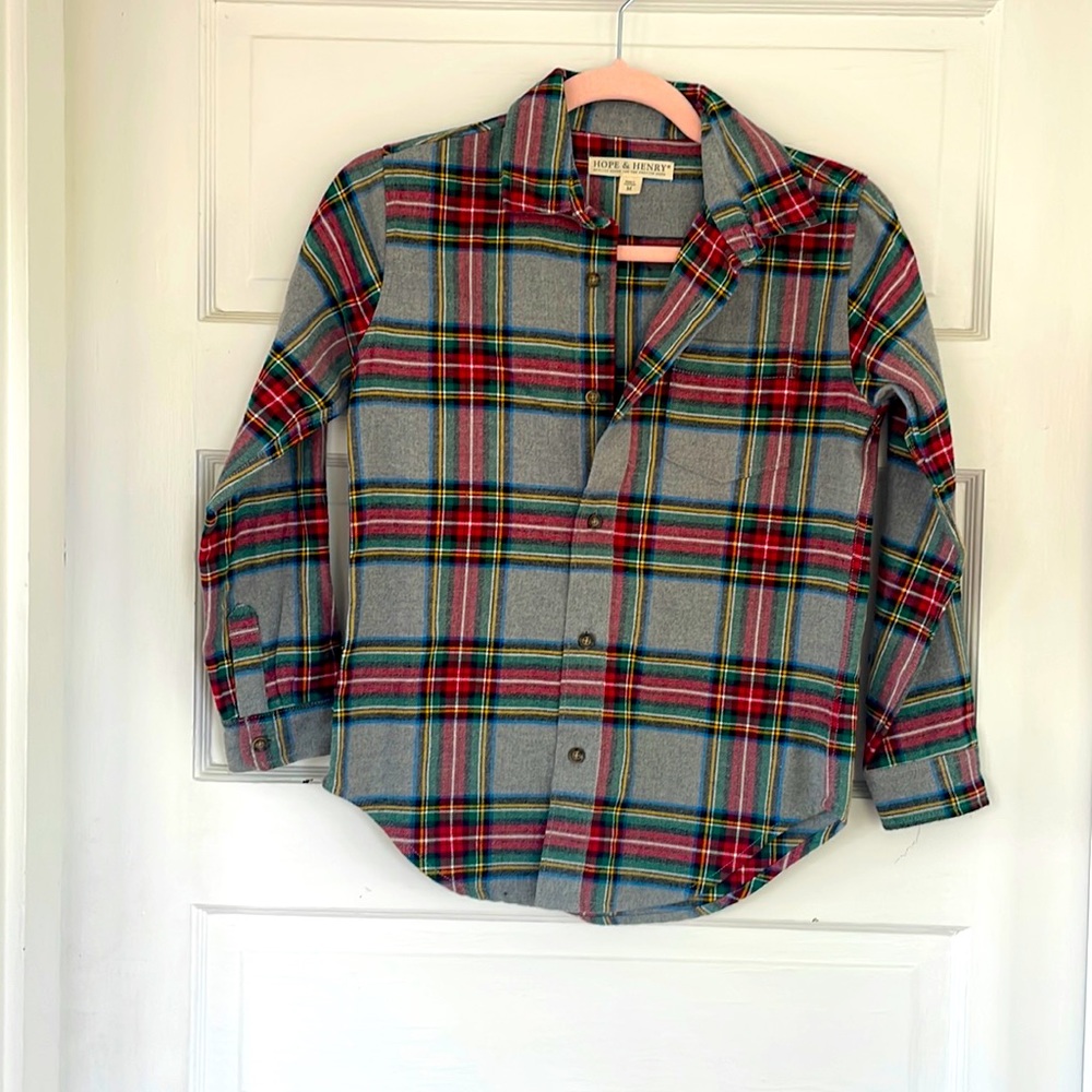Grey Plaid Button-Up Shirt for Kids